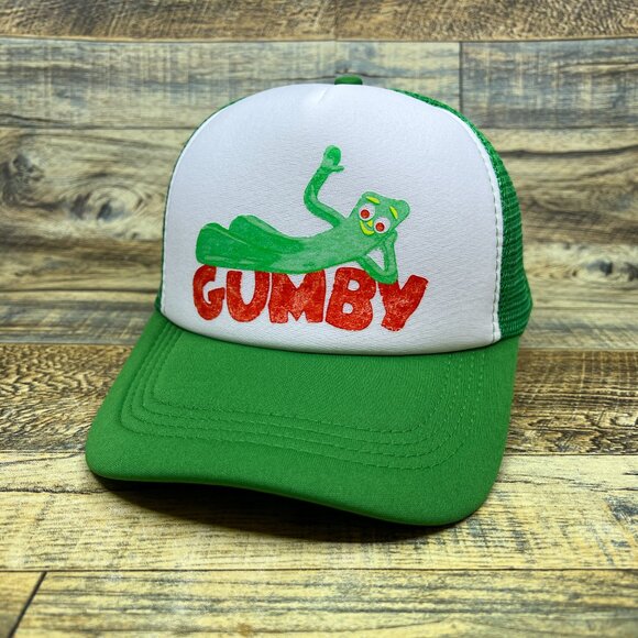 Gumby Mens Trucker Hat Green Snapback 1950s Clay Cartoon Throwback Baseball Cap - Picture 2 of 8